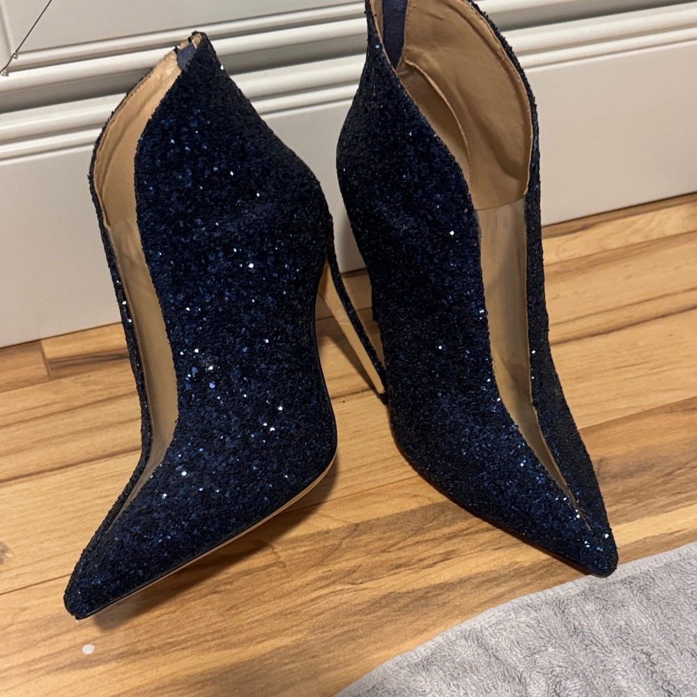 Jimmy Choo navy/blue Glitter Stiletto Boots 7.5, classy boots